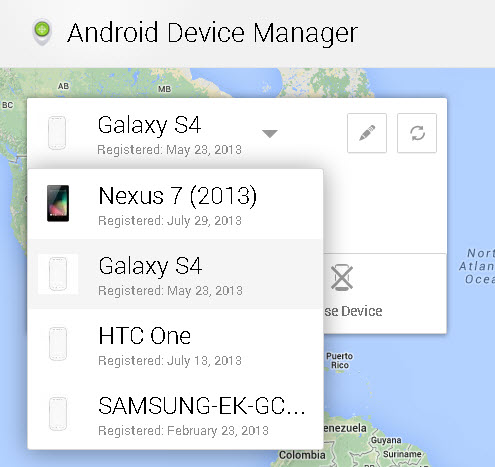 Android Device Manager - Select Your Device